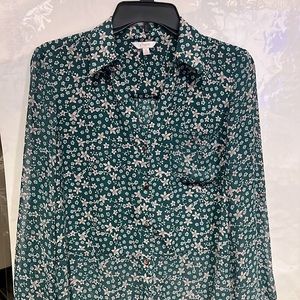 Candies Sheer Floral Button Up (Blue/Green)